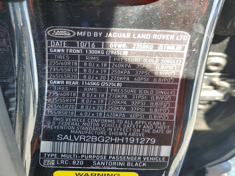 62318686 :رقم المزاد ، SALVR2BG2HH191279 vin ، 2017 Land Rover Range Rover Evoque مزاد بيع