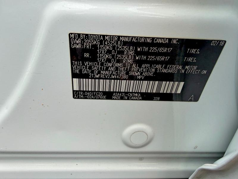 Продаж на аукціоні авто 2018 Toyota Rav4, vin: 2T3WFREV2JW447380, номер лоту: 60225776