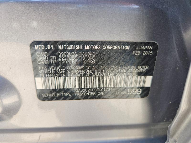 2015 Mitsubishi Lancer მანქანა იყიდება აუქციონზე, vin: JA32U2FU0FU017318, აუქციონის ნომერი: 62770906