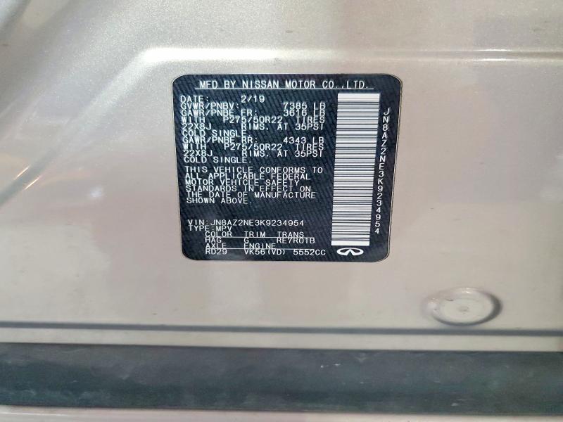 Auction sale of the 2019 Infiniti Qx80, vin: JN8AZ2NE3K9234954, lot number: 60299446