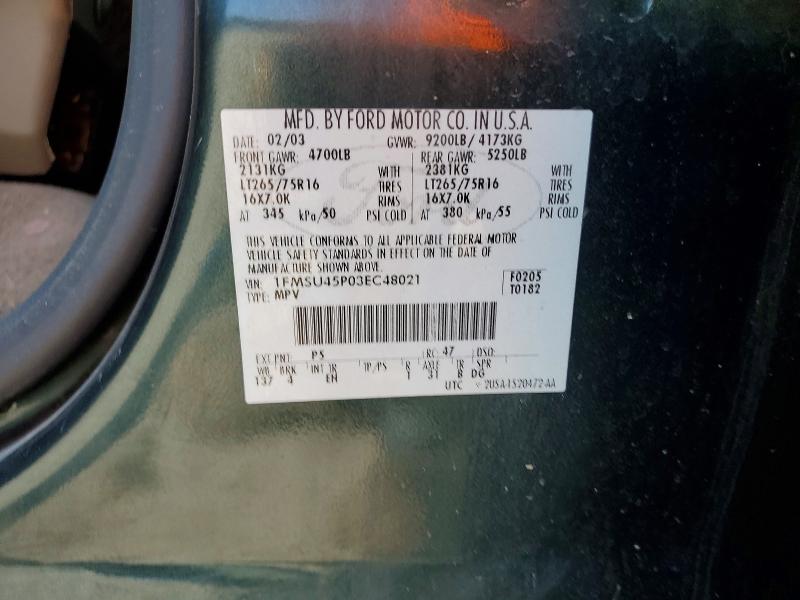 2003 Ford Excursion მანქანა იყიდება აუქციონზე, vin: 1FMSU45P03EC48021, აუქციონის ნომერი: 61789756