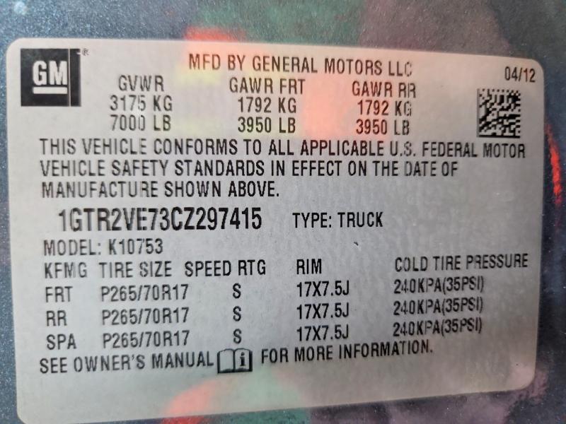 85973145 :رقم المزاد ، 1GTR2VE73CZ297415 vin ، 2012 Gmc Sierra مزاد بيع