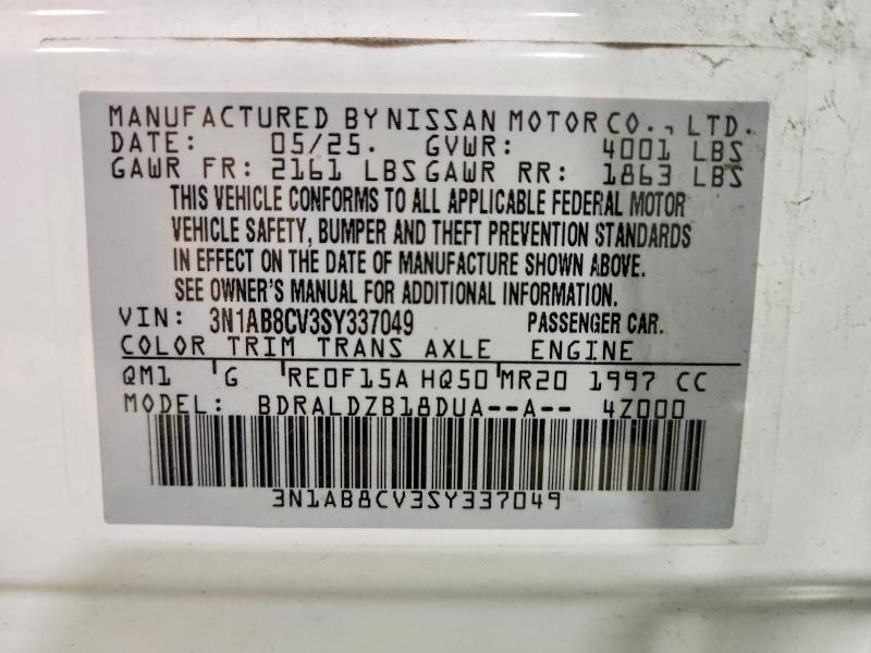 2025 Nissan Sentra მანქანა იყიდება აუქციონზე, vin: 3N1AB8CV3SY337049, აუქციონის ნომერი: 63281836