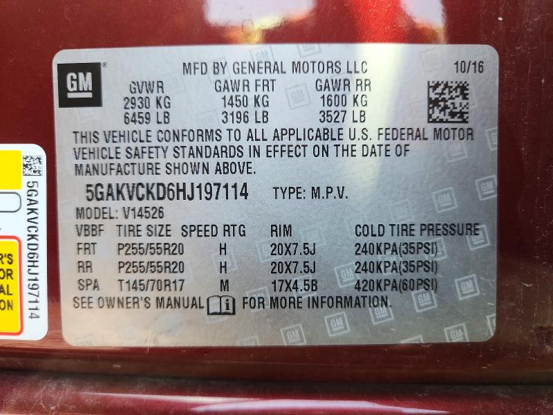 Aukcja sprzedaży 2017 Buick Enclave, vin: 5GAKVCKD6HJ197114, numer aukcji: 60674136