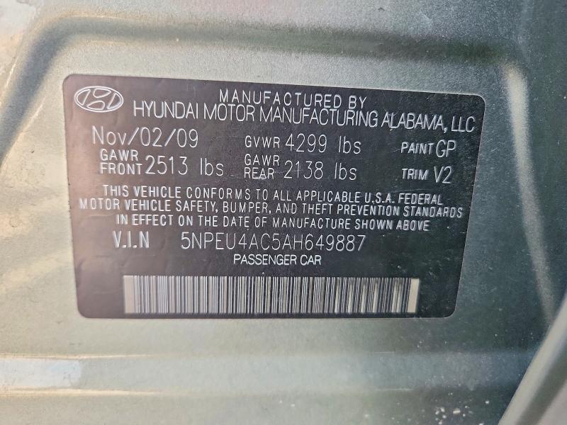 59623026 :رقم المزاد ، 5NPEU4AC5AH649887 vin ، 2010 Hyundai Sonata مزاد بيع