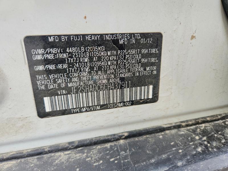 2012 Subaru Forester მანქანა იყიდება აუქციონზე, vin: JF2SHADC6CH437911, აუქციონის ნომერი: 62097296
