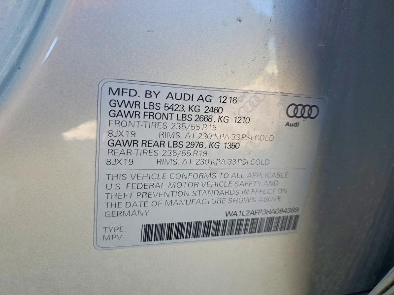 62450036 :رقم المزاد ، WA1L2AFP3HA094389 vin ، 2017 Audi Q5 مزاد بيع