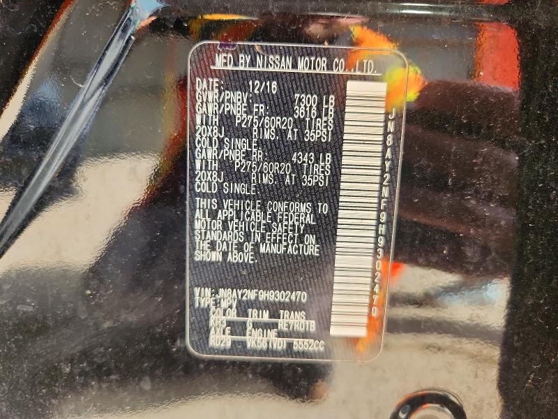 Aukcja sprzedaży 2017 Nissan Armada, vin: JN8AY2NF9H9302470, numer aukcji: 62117546