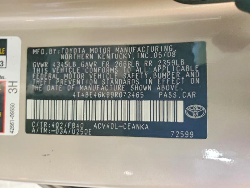 61011256 :رقم المزاد ، 4T4BE46K99R073465 vin ، 2009 Toyota Camry مزاد بيع