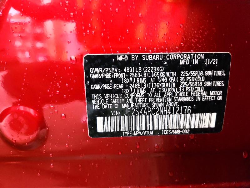 Продажа на аукционе авто 2022 Subaru Forester, vin: JF2SKARC2NH412176, номер лота: 85965525
