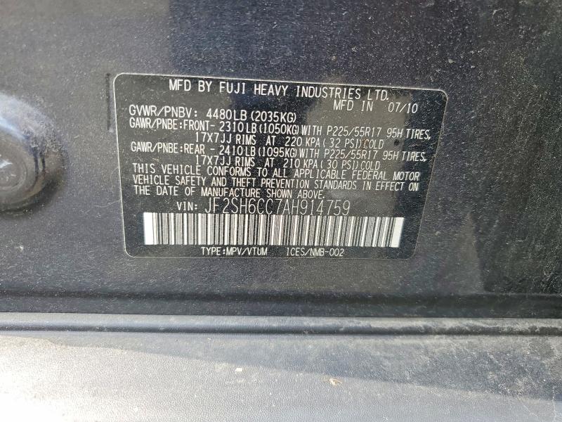 Продажа на аукционе авто 2010 Subaru Forester, vin: JF2SH6CC7AH914759, номер лота: 73344375