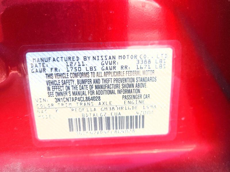 Aukcja sprzedaży 2012 Nissan Versa, vin: 3N1CN7AP4CL864028, numer aukcji: 60043926
