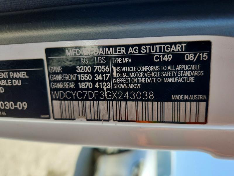 Aukcja sprzedaży 2016 Mercedes-benz G, vin: WDCYC7DF3GX243038, numer aukcji: 62809026