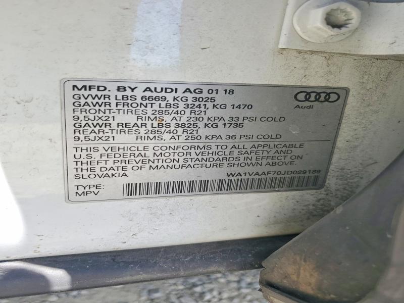 Aukcja sprzedaży 2018 Audi Q7, vin: WA1VAAF70JD029189, numer aukcji: 59805586