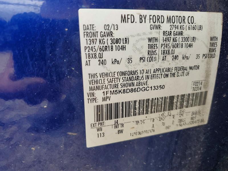 Aukcja sprzedaży 2013 Ford Explorer, vin: 1FM5K8D86DGC13350, numer aukcji: 62086546