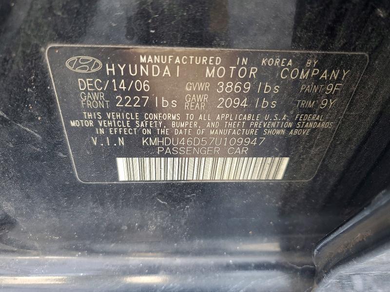 Aukcja sprzedaży 2007 Hyundai Elantra, vin: KMHDU46D57U109947, numer aukcji: 61802856