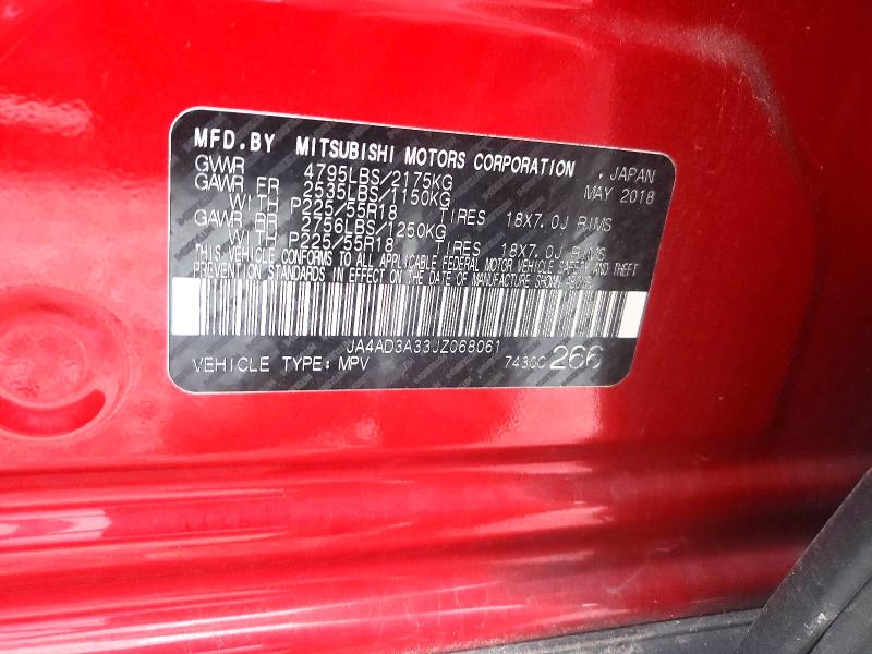 60883786 :رقم المزاد ، JA4AD3A33JZ068061 vin ، 2018 Mitsubishi Outlander مزاد بيع