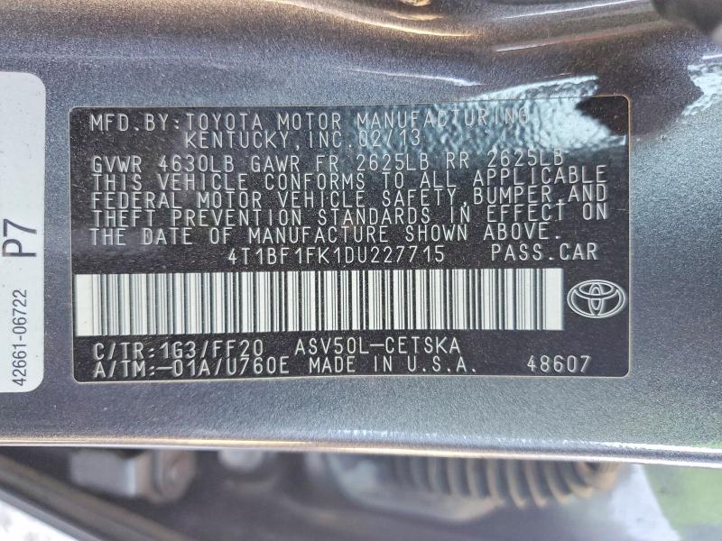 Продаж на аукціоні авто 2013 Toyota Camry, vin: 4T1BF1FK1DU227715, номер лоту: 60513906