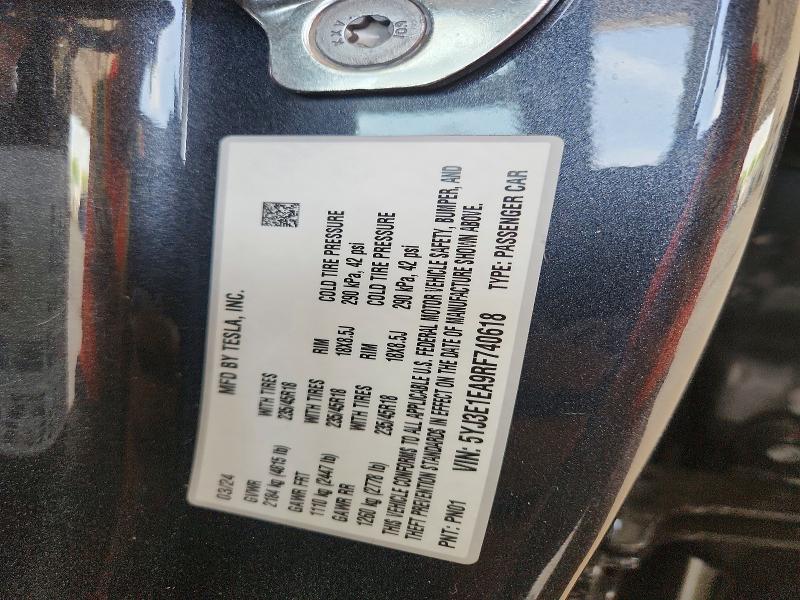 Продаж на аукціоні авто 2024 Tesla Model 3, vin: 5YJ3E1EA9RF740618, номер лоту: 61146796