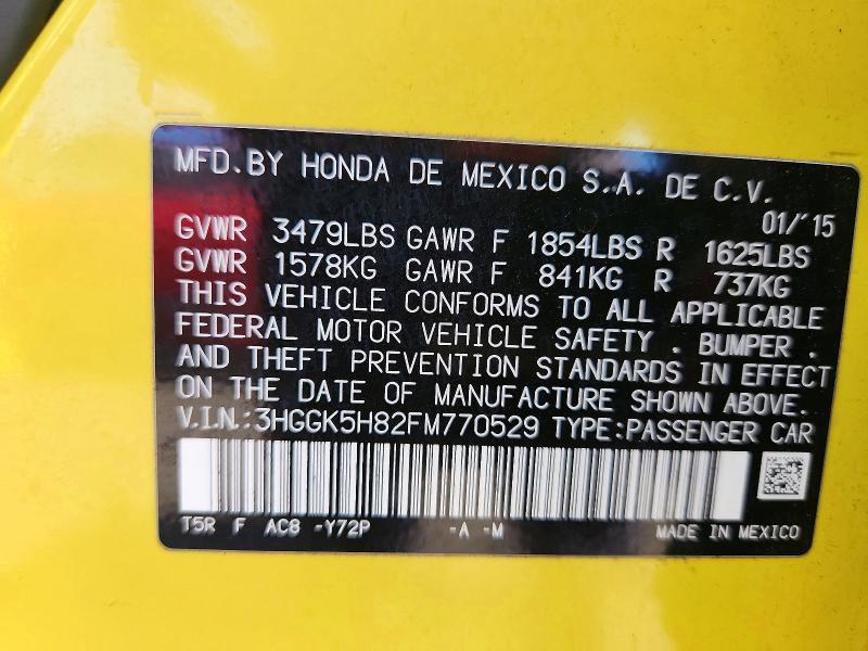 2015 Honda Fit მანქანა იყიდება აუქციონზე, vin: 3HGGK5H82FM770529, აუქციონის ნომერი: 60145456