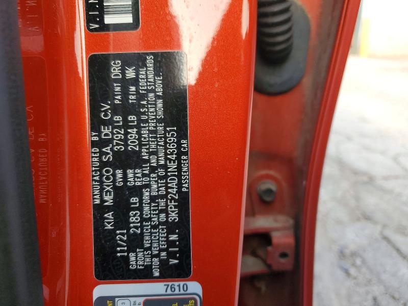Aukcja sprzedaży 2022 Kia Forte, vin: 3KPF24AD1NE436951, numer aukcji: 62847426