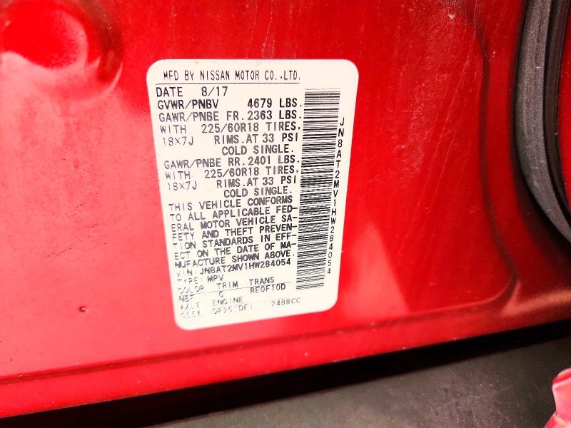 2017 Nissan Rogue მანქანა იყიდება აუქციონზე, vin: JN8AT2MV1HW284054, აუქციონის ნომერი: 62604886