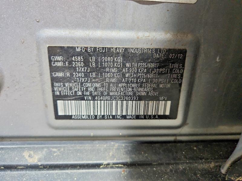 58116066 :رقم المزاد ، 4S4BRBJC3C3260393 vin ، 2012 Subaru Outback مزاد بيع