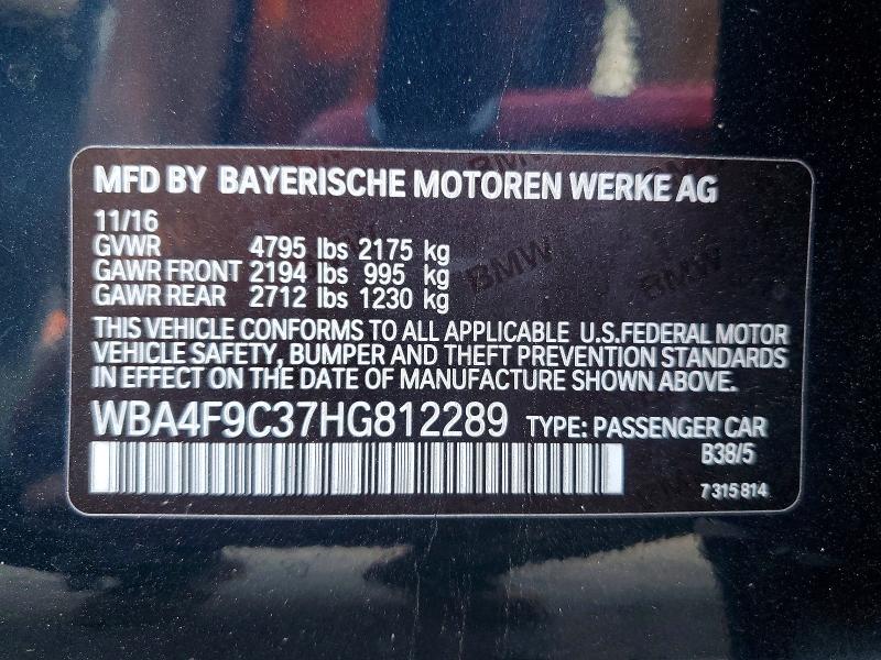 2017 Bmw 430xi მანქანა იყიდება აუქციონზე, vin: WBA4F9C37HG812289, აუქციონის ნომერი: 60159036