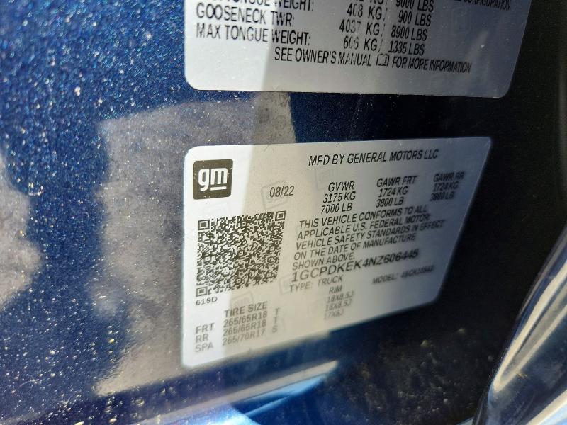 Продаж на аукціоні авто 2022 Chevrolet Silverado, vin: 1GCPDKEK4NZ606445, номер лоту: 61943306