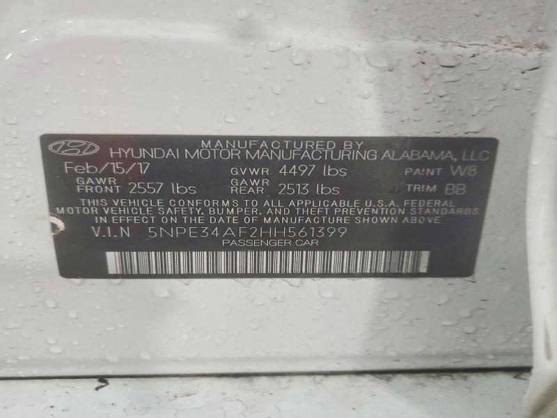 62592486 :رقم المزاد ، 5NPE34AF2HH561399 vin ، 2017 Hyundai Sonata مزاد بيع