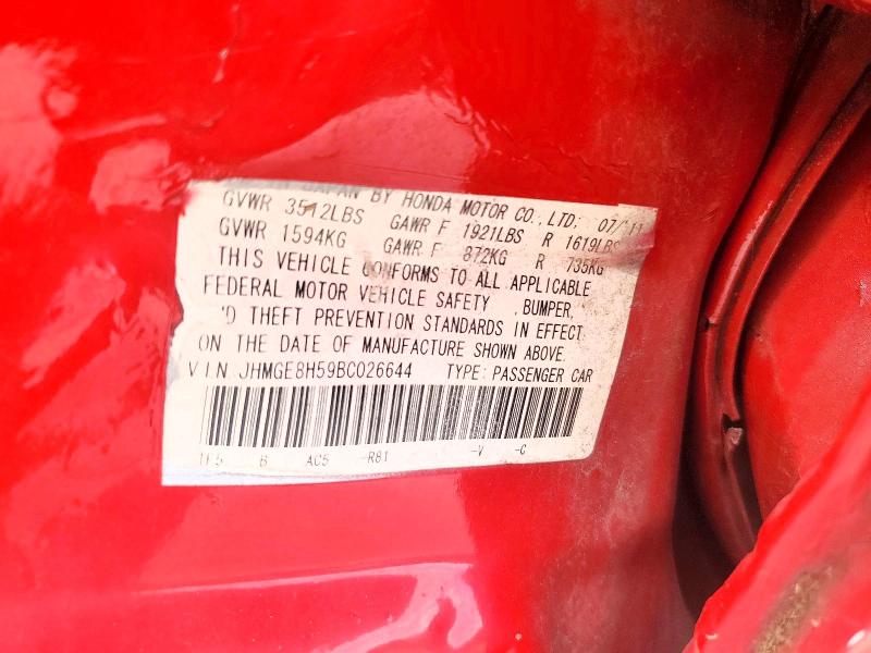 Продаж на аукціоні авто 2011 Honda Fit, vin: JHMGE8H59BC026644, номер лоту: 62905806