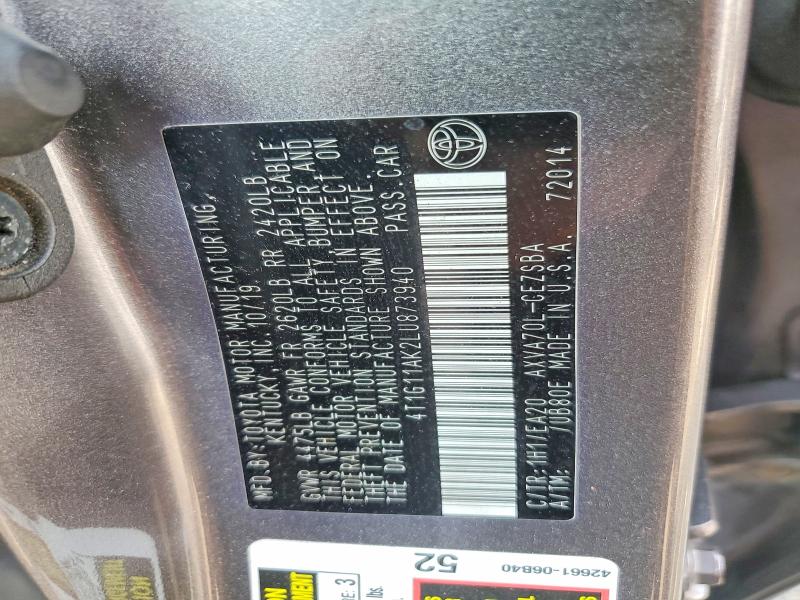 59879956 :رقم المزاد ، 4T1G11AK2LU873940 vin ، 2020 Toyota Camry مزاد بيع