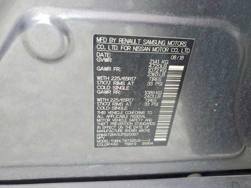 60828696 :رقم المزاد ، KNMAT2MVXJP620067 vin ، 2018 Nissan Rogue مزاد بيع