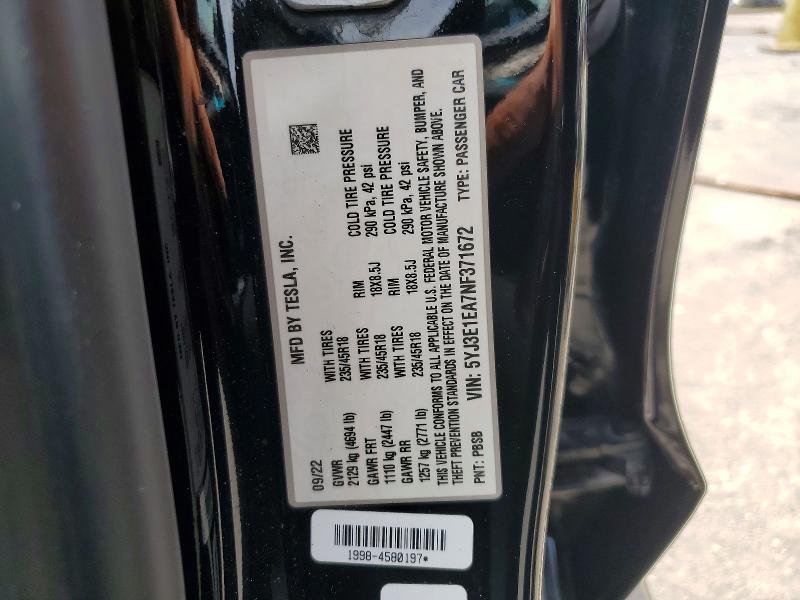 Продажа на аукционе авто 2022 Tesla Model 3, vin: 5YJ3E1EA7NF371672, номер лота: 61478196
