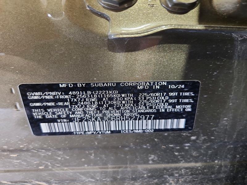 2024 Subaru Forester მანქანა იყიდება აუქციონზე, vin: JF2SKAJC6RH527977, აუქციონის ნომერი: 60301876