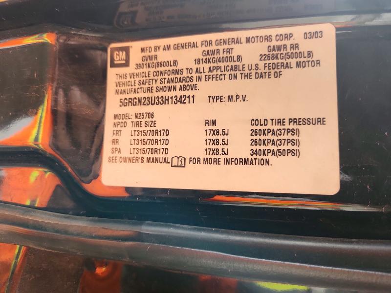 Aukcja sprzedaży 2003 Hummer H2, vin: 5GRGN23U33H134211, numer aukcji: 61321576