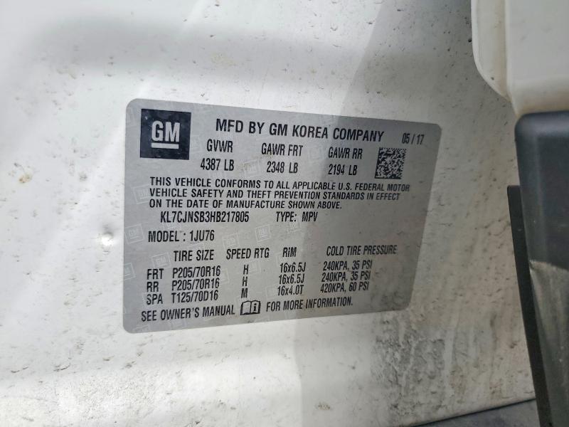 Продаж на аукціоні авто 2017 Chevrolet Trax, vin: KL7CJNSB3HB217805, номер лоту: 59873466