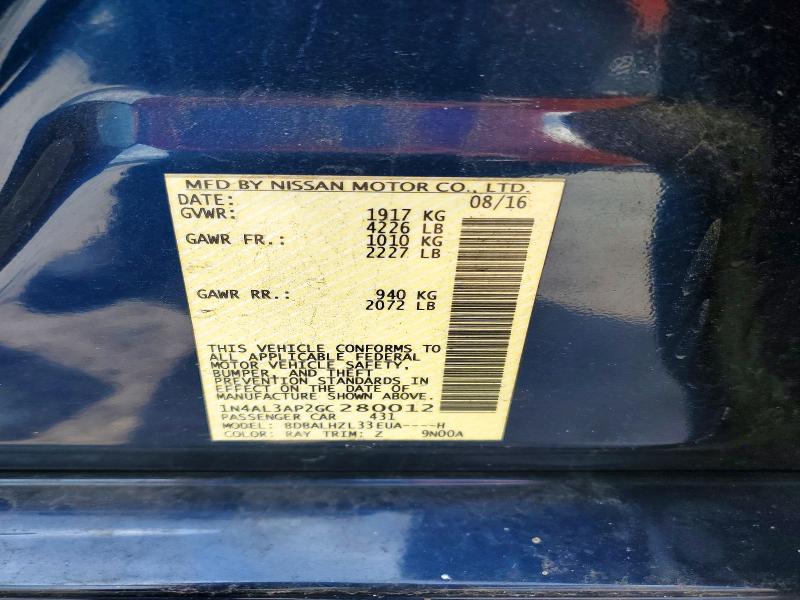 63281056 :رقم المزاد ، 1N4AL3AP2GC280012 vin ، 2016 Nissan Altima مزاد بيع