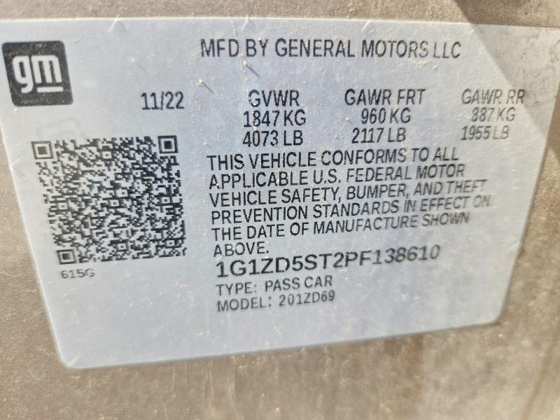 Продаж на аукціоні авто 2023 Chevrolet Malibu, vin: 1G1ZD5ST2PF138610, номер лоту: 57517016