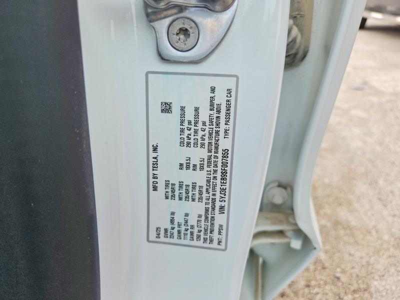 59870556 :رقم المزاد ، 5YJ3E1EB9SF007855 vin ، 2025 Tesla Model 3 مزاد بيع