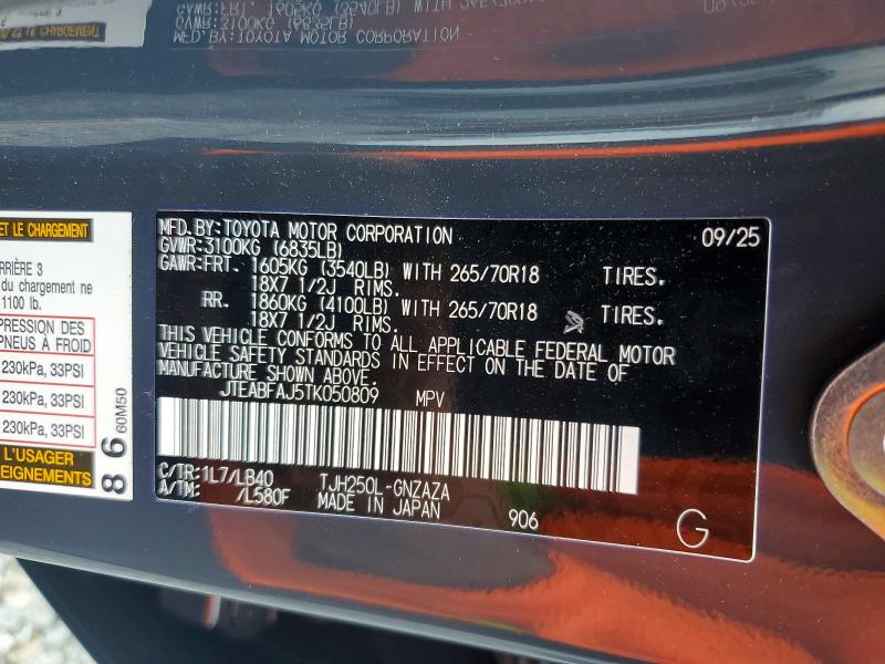 Aukcja sprzedaży 2026 Toyota Land Cruiser, vin: JTEABFAJ5TK050809, numer aukcji: 59646486