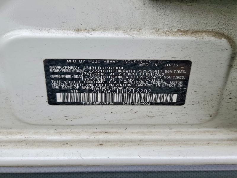 2017 Subaru Crosstrek მანქანა იყიდება აუქციონზე, vin: JF2GPAKC1H8212282, აუქციონის ნომერი: 58958226