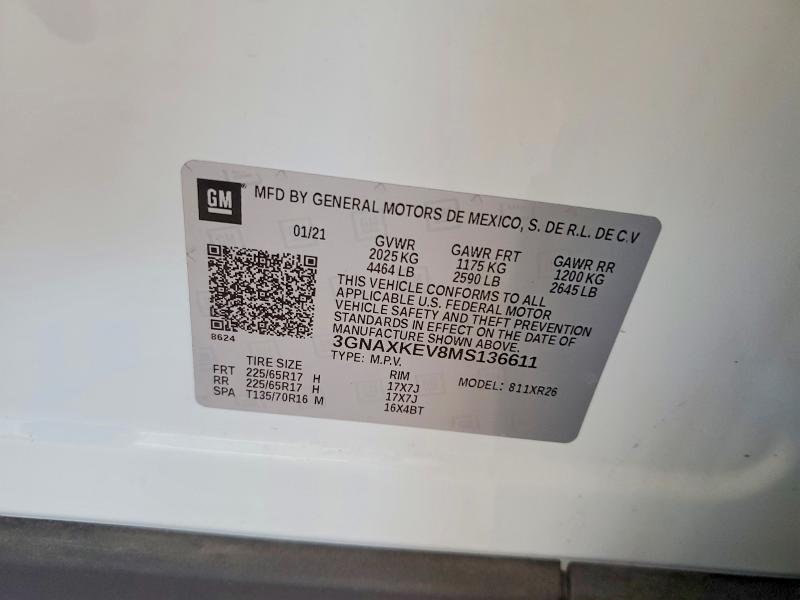 Aukcja sprzedaży 2021 Chevrolet Equinox, vin: 3GNAXKEV8MS136611, numer aukcji: 60464996