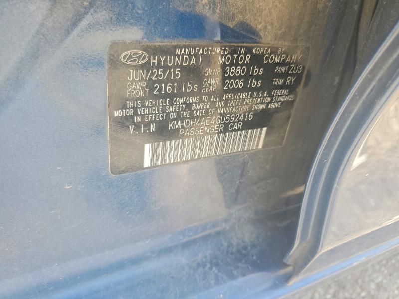 2016 Hyundai Elantra მანქანა იყიდება აუქციონზე, vin: KMHDH4AE4GU592416, აუქციონის ნომერი: 59406496