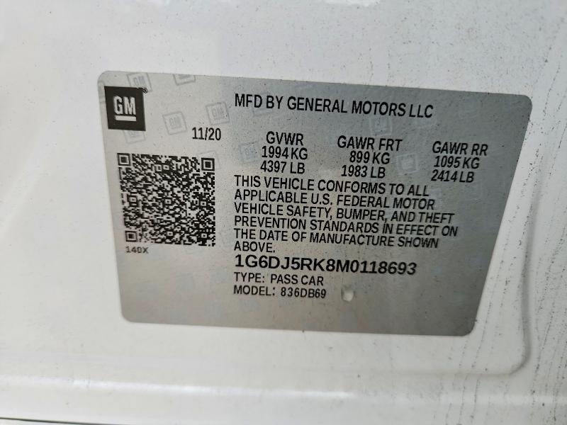 2021 Cadillac Ct4 მანქანა იყიდება აუქციონზე, vin: 1G6DJ5RK8M0118693, აუქციონის ნომერი: 60837286