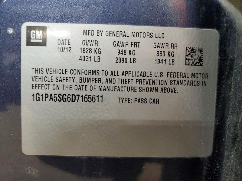 2013 Chevrolet Cruze მანქანა იყიდება აუქციონზე, vin: 1G1PA5SG6D7165611, აუქციონის ნომერი: 60806386