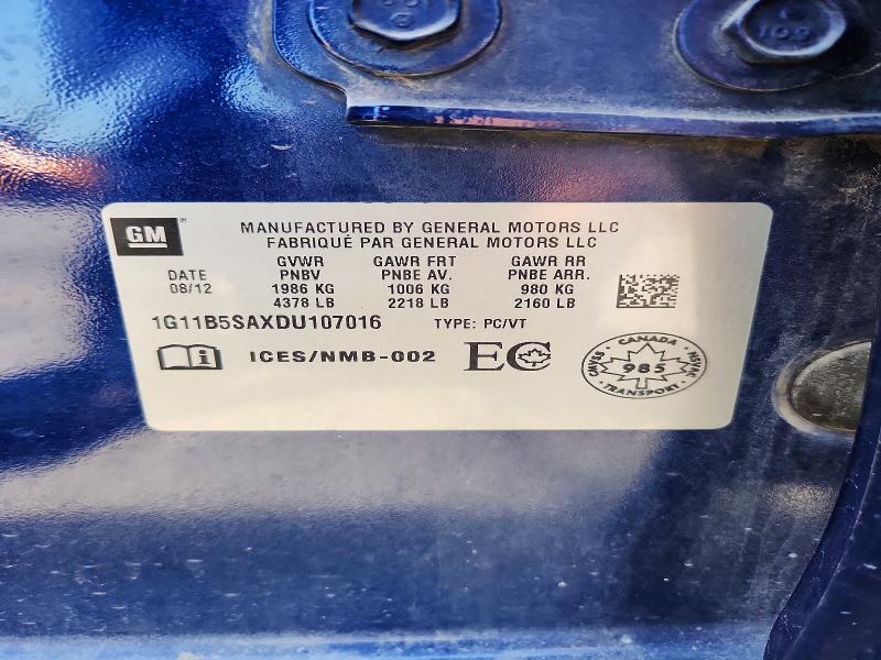 Aukcja sprzedaży 2013 Chevrolet Malibu, vin: 1G11B5SAXDU107016, numer aukcji: 58472606