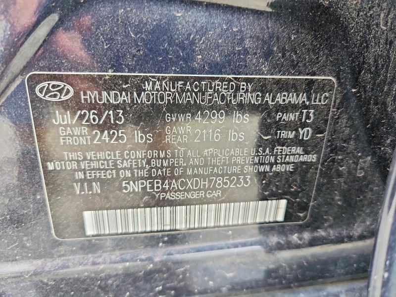 Aukcja sprzedaży 2013 Hyundai Sonata, vin: 5NPEB4ACXDH785233, numer aukcji: 60934976