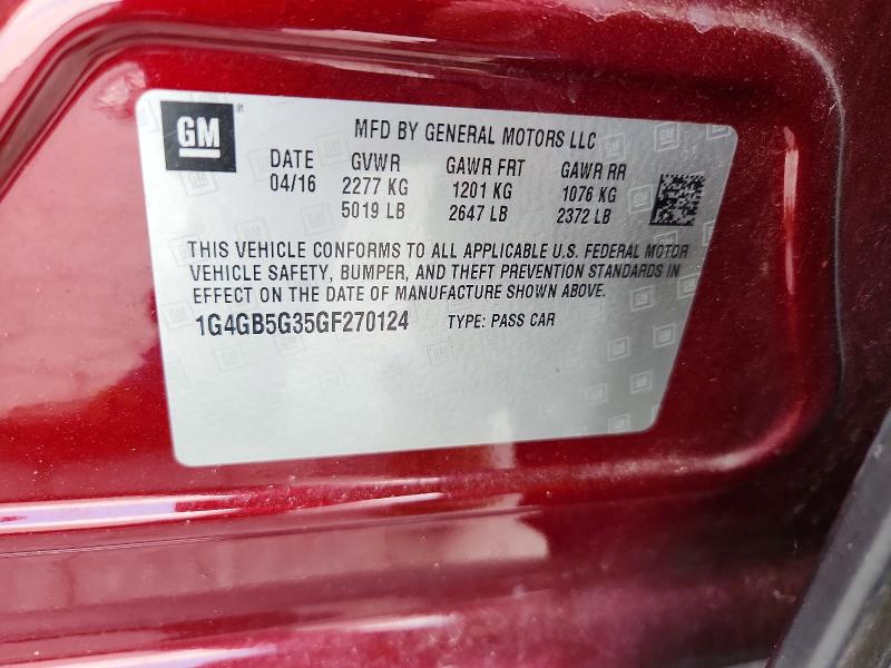 63373576 :رقم المزاد ، 1G4GB5G35GF270124 vin ، 2016 Buick Lacrosse مزاد بيع