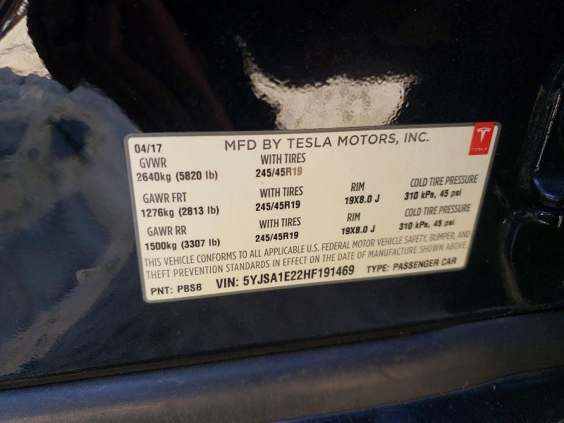 Продажа на аукционе авто 2017 Tesla Model S, vin: 5YJSA1E22HF191469, номер лота: 63194376